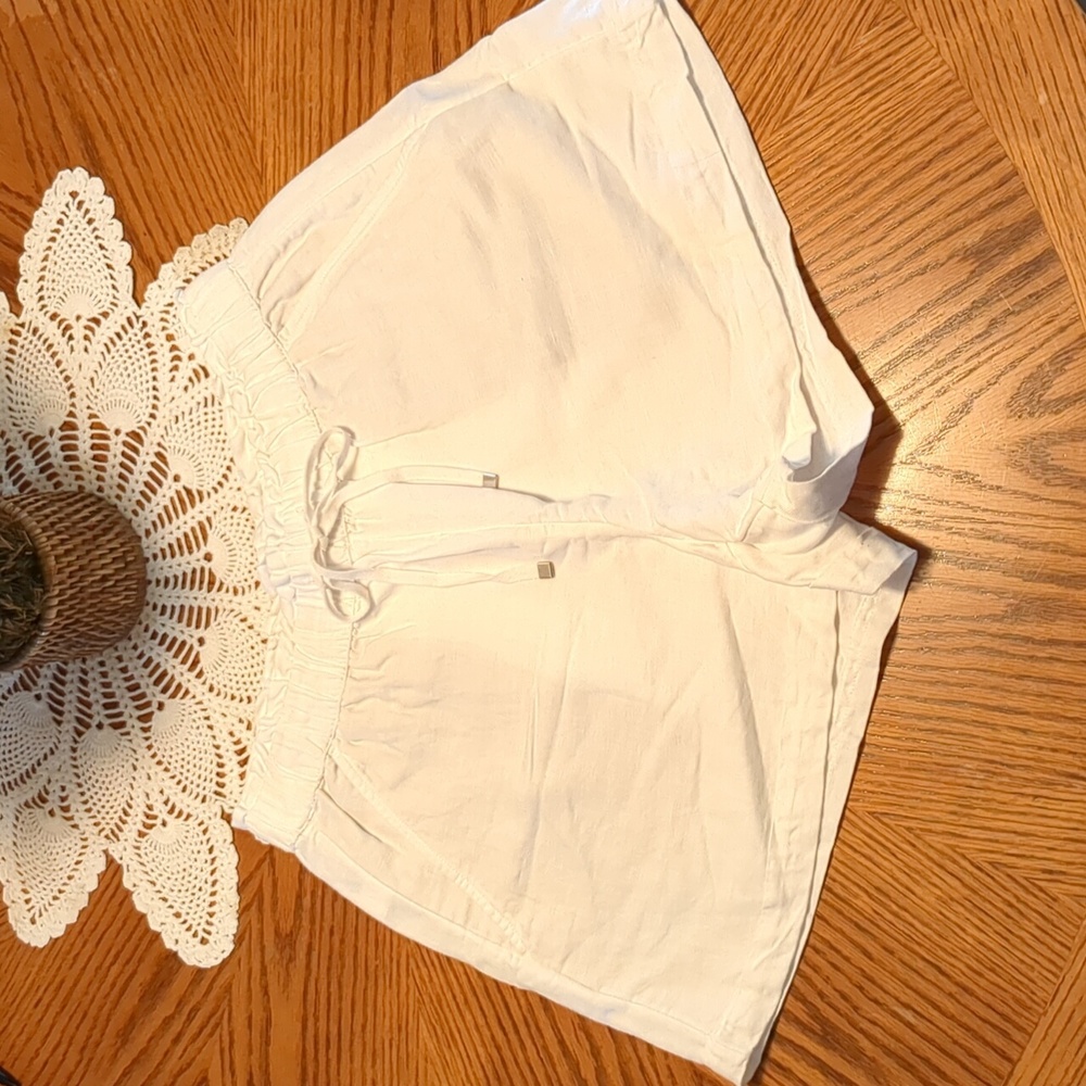 Loft High Elastic Waist Drawstring Cuffed Linen Blend Shorts Size S